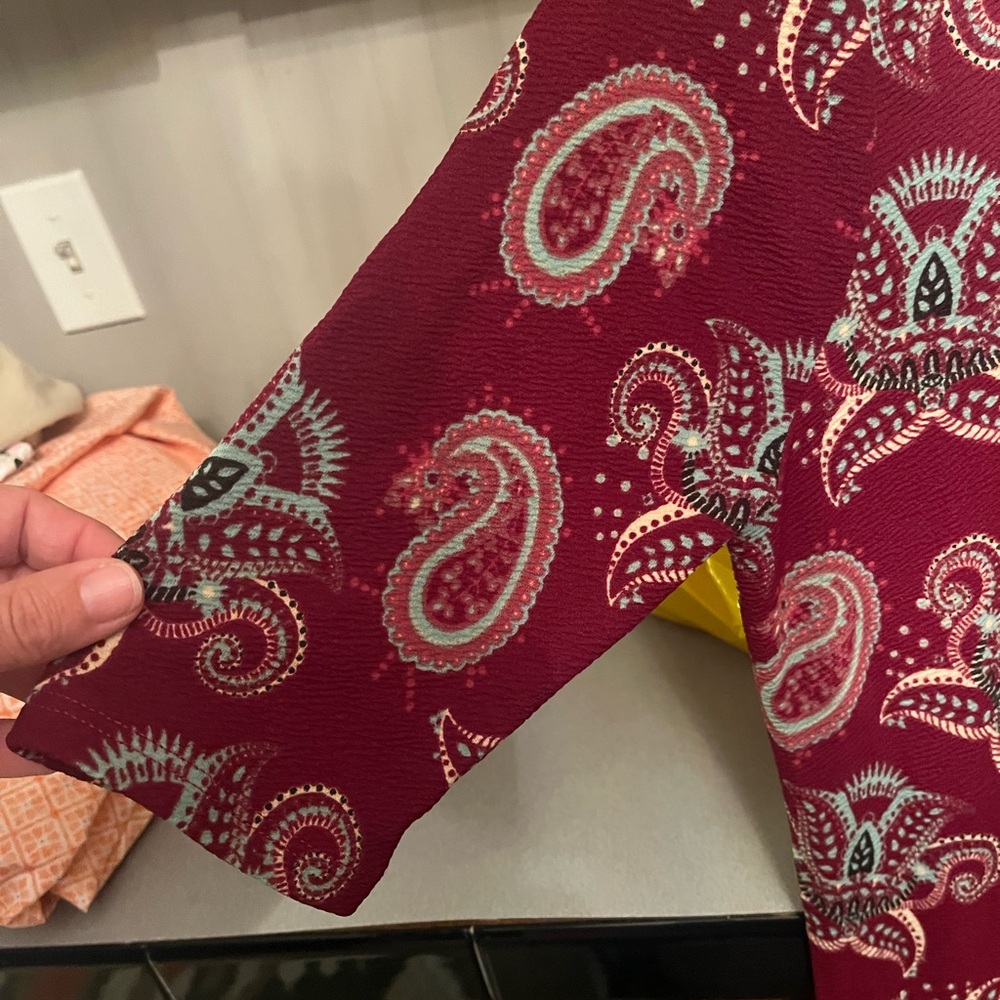LuLaRoe Burgundy Paisley Long Sleeve Dress - Picture 3 of 4